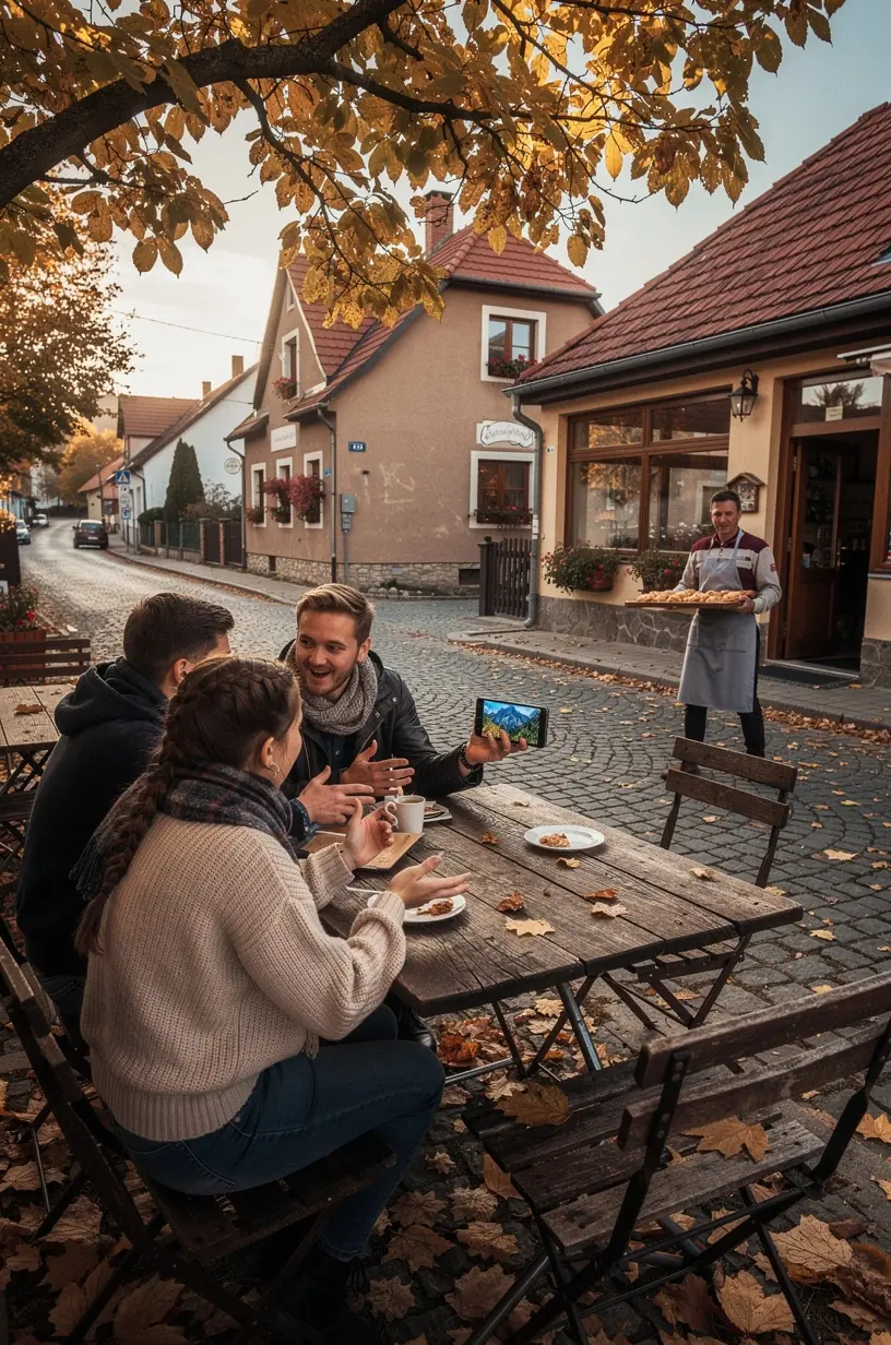 Detailný záber na miestny kultúrny festival s tradičnými krojmi a ľudovými remeslami v slovenskej dedine